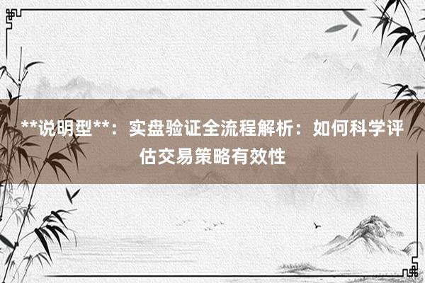 **说明型**：实盘验证全流程解析：如何科学评估交易策略有效性