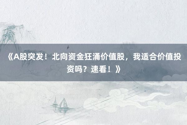 《A股突发！北向资金狂涌价值股，我适合价值投资吗？速看！》