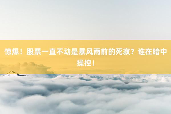惊爆！股票一直不动是暴风雨前的死寂？谁在暗中操控！
