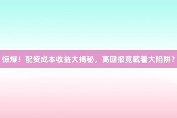 惊爆！配资成本收益大揭秘，高回报竟藏着大陷阱？