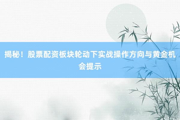 揭秘！股票配资板块轮动下实战操作方向与黄金机会提示