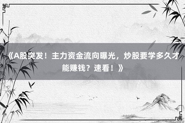《A股突发！主力资金流向曝光，炒股要学多久才能赚钱？速看！》