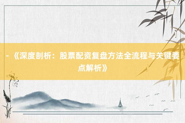 - 《深度剖析：股票配资复盘方法全流程与关键要点解析》