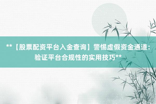 **【股票配资平台入金查询】警惕虚假资金通道：验证平台合规性的实用技巧**